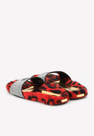 Shop Tom Ford Tf Crystal-embellished Fur Slides In Leopard Print In Red