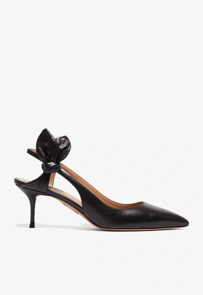 Shop Aquazzura Drew 60 Nappa Leather Slingback Pumps With Side Bow In Black