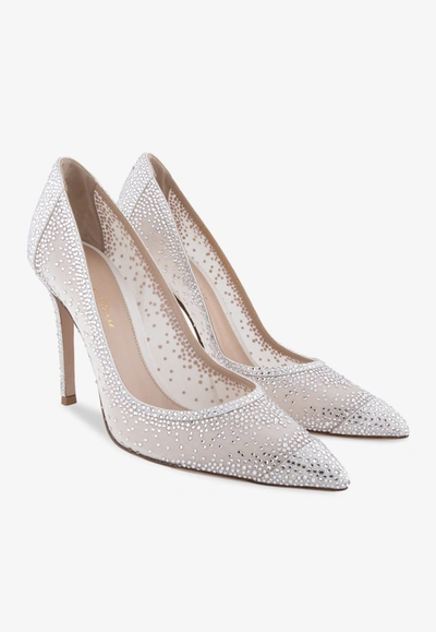 Shop Gianvito Rossi Rania 105 Suede Pumps With Crystal Embellishment In White