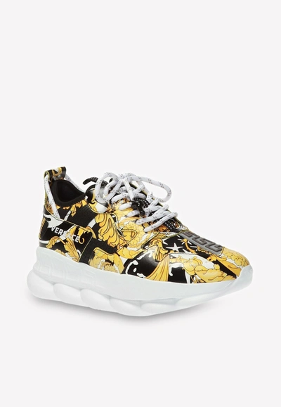 Shop Versace Chain Reaction Chunky Sneakers In Leather In Yellow