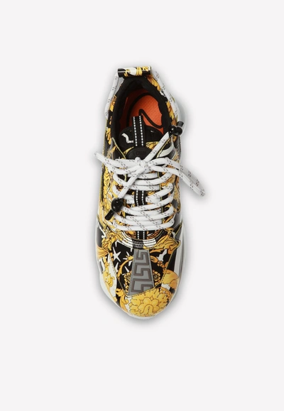 Shop Versace Chain Reaction Chunky Sneakers In Leather In Yellow