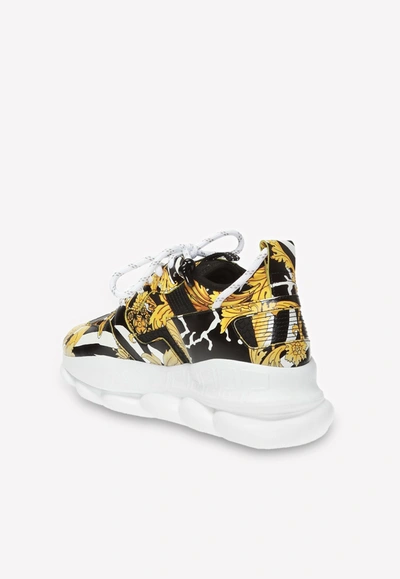 Shop Versace Chain Reaction Chunky Sneakers In Leather In Yellow