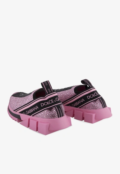Shop Dolce & Gabbana Sorrento Logo Sneakers With Crystal Embellishment In Pink