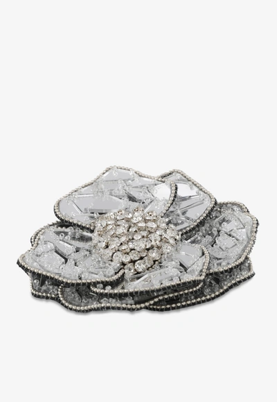 Shop Balmain Embellished Flower Brooch In Silver