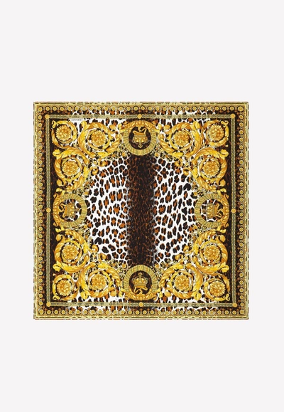 Shop Versace Silk Foulard With Wild Barocco Print In Gold