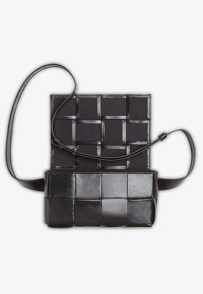 Shop Bottega Veneta Mini Cassette Belt Bag In Intrecciato Calfskin In Black