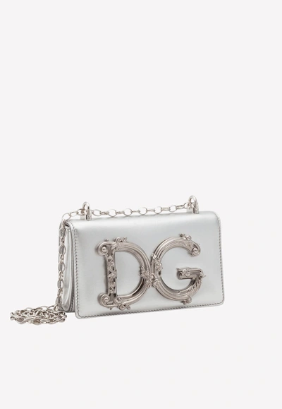 Shop Dolce & Gabbana Dg Girls Shoulder Bag In Nappa Mordoré Leather In Silver