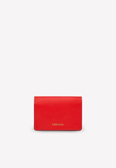 Shop Versace Mini Virtus Chain Clutch In Leather In Red