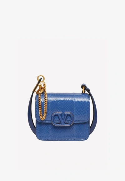 Shop Valentino Micro Vsling Shoulder Bag In Snakeskin In Blue