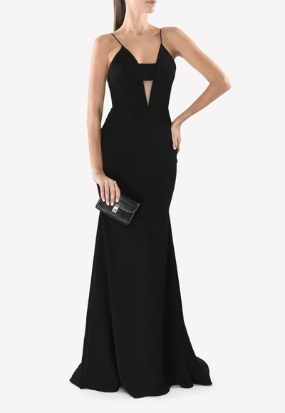 Shop Alex Perry Caera Satin Crepe Trumpet Gown In Black