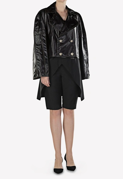 Shop Victoria / Tomas Cotton Double-breasted Cropped Boxy Jacket In Black