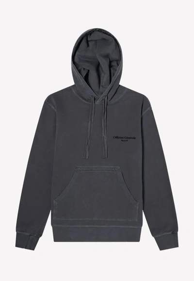 Shop Officine Generale Olivier Flock Logo Cotton Hooded Sweatshirt In Black
