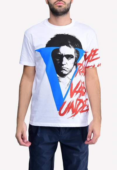 Shop Valentino X Undercover Vvv Print Crew Neck T-shirt- Delivery In 3-4 Weeks In White