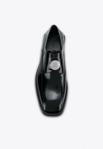 Shop Balenciaga Leather Oxford Shoes With Logo Plaque In Black
