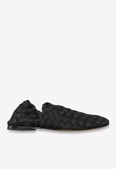 Shop Bottega Veneta Elasticated Intrecciato Leather Loafers In Black