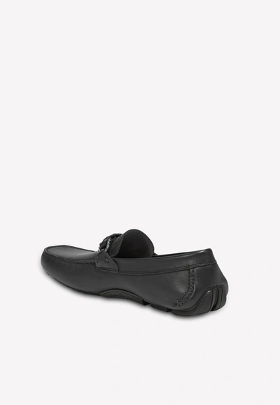Shop Ferragamo Stuart Gancini Driving Loafers In Calfskin In Black