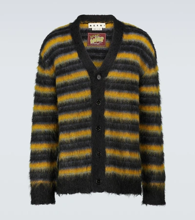 Shop Marni Striped Mohair-blend Cardigan In Multicoloured