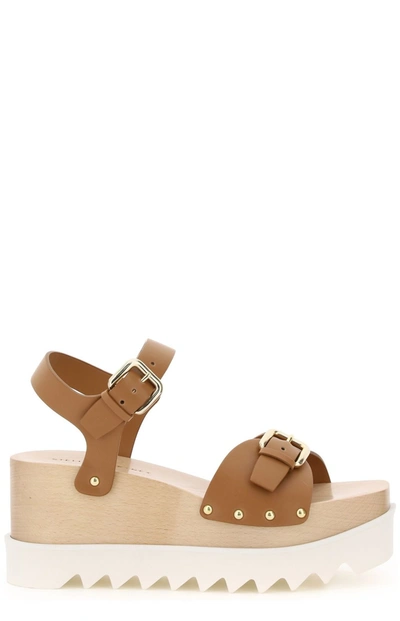 Shop Stella Mccartney Elyse Buckle Detail Platform Sandals In Brown