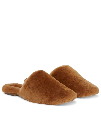 Shop Aeyde Kelly Shearling Slippers In Brown