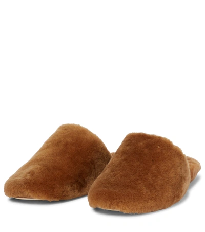 Shop Aeyde Kelly Shearling Slippers In Brown