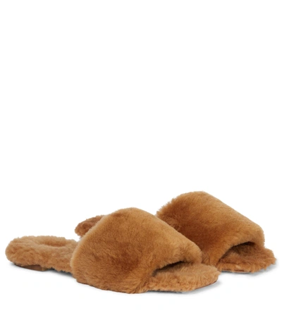 Shop Aeyde Anna Shearling Slides In Brown