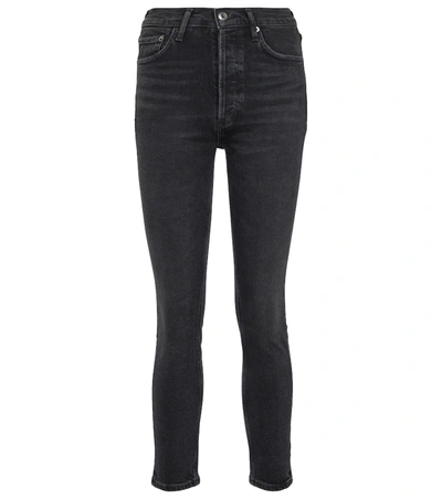 Shop Agolde Nico High-rise Slim Jeans In Black