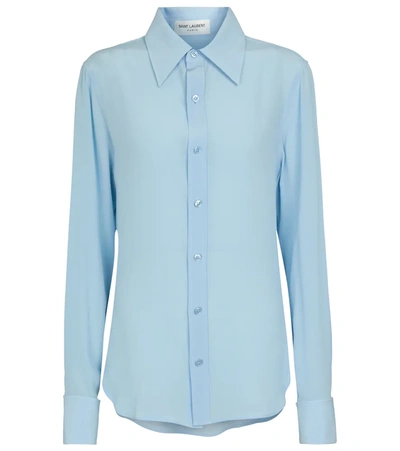Shop Saint Laurent Silk Crêpe Shirt In Blue