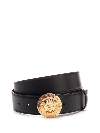 Shop Versace Medusa Head Logo Buckle Belt In Black