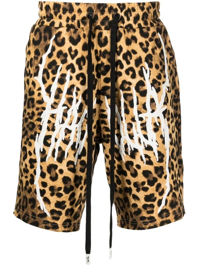 Shop Haculla Leopard-print Logo Shorts In 褐色