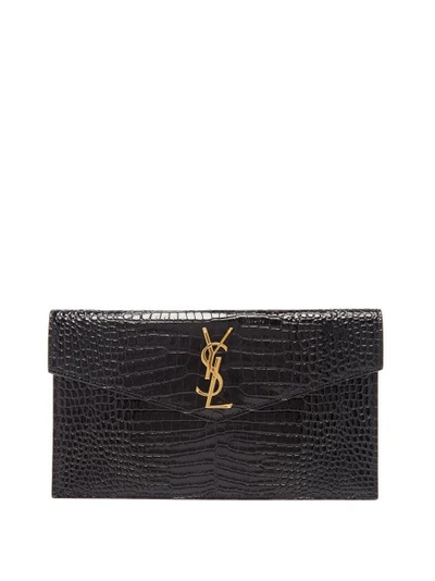 Uptown Leather Clutch in Black - Saint Laurent