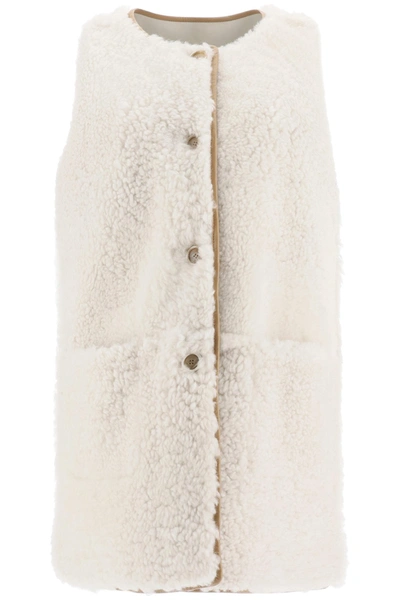 Shop Marni Shearling Buttoned Gilet In White