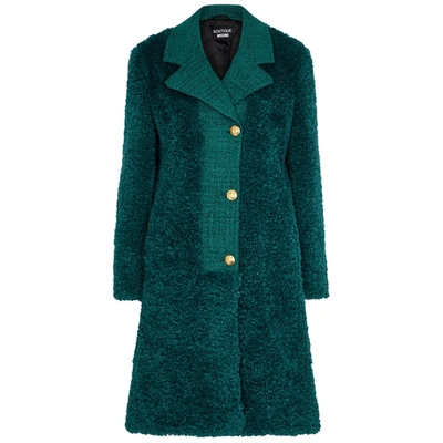 Shop Boutique Moschino Teal Faux Fur Coat In Green