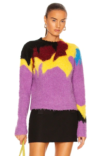 Shop Loewe Intarsia Crewneck Sweater In Lilac & Multicolor