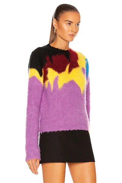 Shop Loewe Intarsia Crewneck Sweater In Lilac & Multicolor