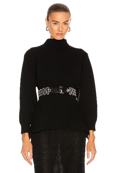 Shop Alaïa Fitted Sculpted Long Sleeve Sweater In Noir