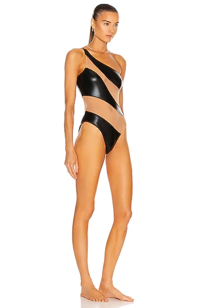 Shop Norma Kamali Snake Mesh Mio One Piece Swimsuit In Black Foil