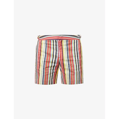 Shop Orlebar Brown Mens Volcanic Red Bulldog Striped Cotton-blend Swimming Shorts 34