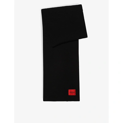 Shop Hugo Mens Black Logo-appliqué Wool-blend Scarf 1 Size