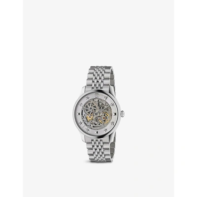 Shop Gucci Men's Grey Ya126357 G-timeless Skeleton Stainless-steel Automatic Watch
