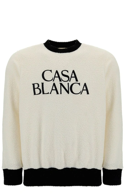 Shop Casablanca Logo Embroidered Crewneck Sweatshirt In White