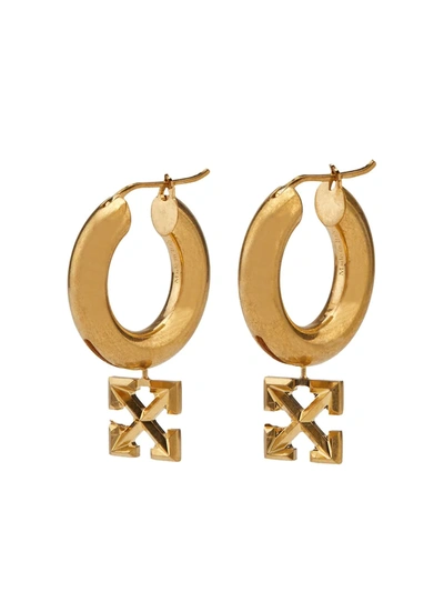 Shop Off-white Arrow Hoop Earrings In Gold