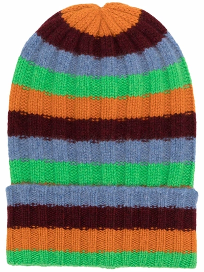 Shop The Elder Statesman Striped Knit Beanie In Blue