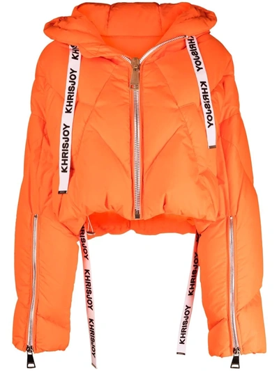 Shop Khrisjoy Cropped Feather-down Puffer Jacket In Orange