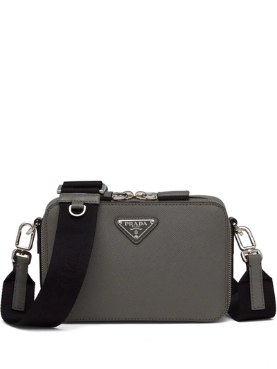 Shop Prada Triangle-logo Saffiano Brique Bag In Grey