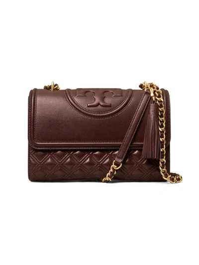 Shop Tory Burch Fleming Convertible Leather Shoulder Bag In Tempranillo