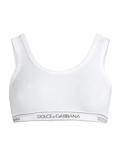 Shop Dolce & Gabbana Women's Logo Band Sports Bra In Optical White