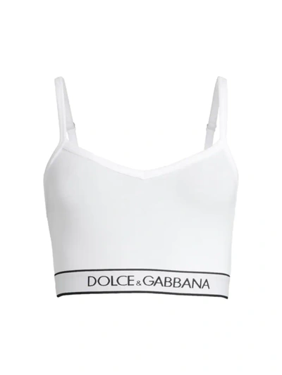 Shop Dolce & Gabbana Women's Logo Band Crop Top In Bianco Ottico