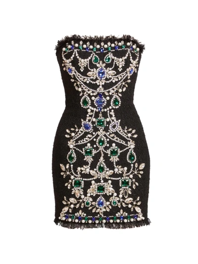 Shop Balmain Embroidered Strapless Tweed Mini-dress In Noir Multicolor