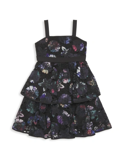 Shop Marchesa Little Girl's & Girl's Floral Lace Tiered Dress In Black