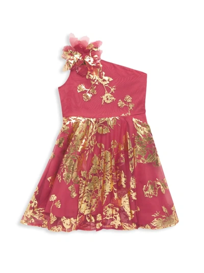 Shop Marchesa Little Girl's & Girl's One-shoulder Foil Stamp Dress In Coral